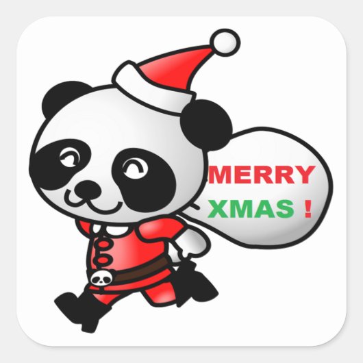 「メリークリスマス」パンダベアーサンタ スクエアシール (正面)