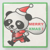 「メリークリスマス」パンダベアーサンタ ストーンコースター (正面)