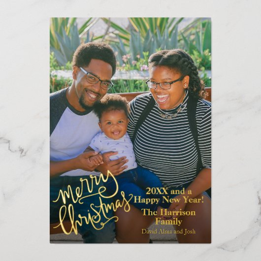メリークリスマス パーソナライズ 写真 ゴールド 箔シーズンカード (正面)