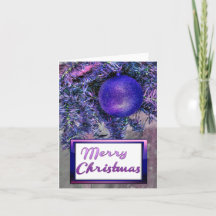 メリークリスマス パープルツリー レトロ 折りたたみグリーティング