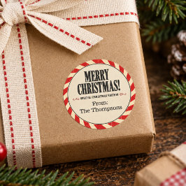 メリークリスマス ビンテージタイポグラフィギフト ラウンドシール
