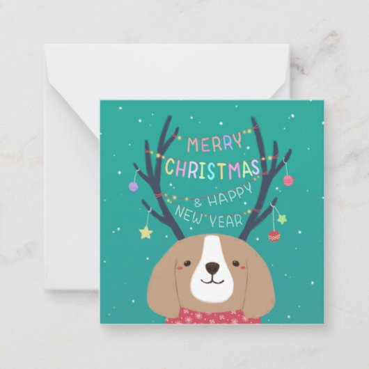 メリークリスマス: ビーグルイラストアート ノートカード (正面)