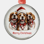 メリークリスマス ビーグル犬 メタルオーナメント (正面)