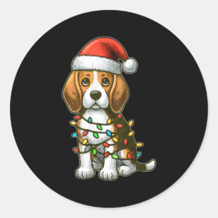 メリークリスマス ビーグル サンタ クリスマスライト 犬 ラウンドシール