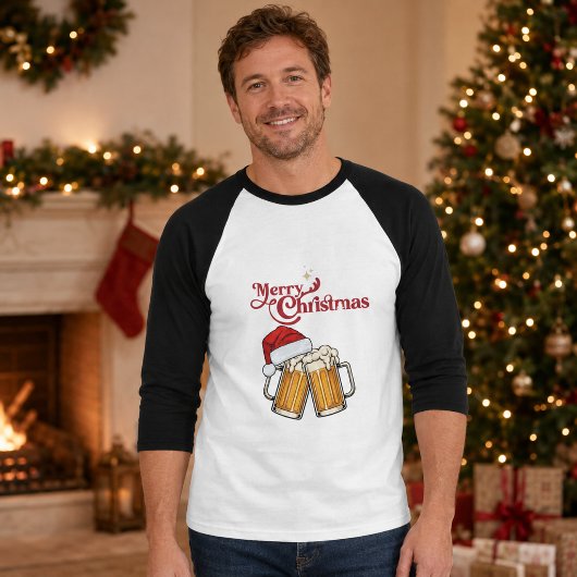 メリークリスマス ビール乾杯 メンズ3/4スリーブTシャツ Tシャツ