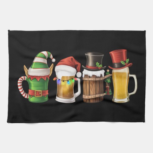 メリークリスマス ビール 飲む サンタ ビール好き キッチンタオル (横)
