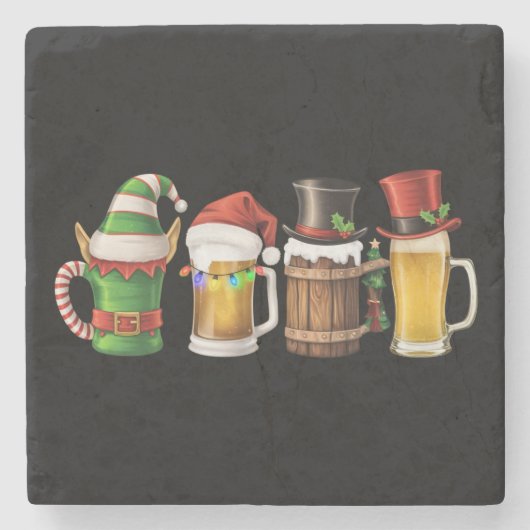 メリークリスマス ビール 飲む サンタ ビール好き ストーンコースター (正面)