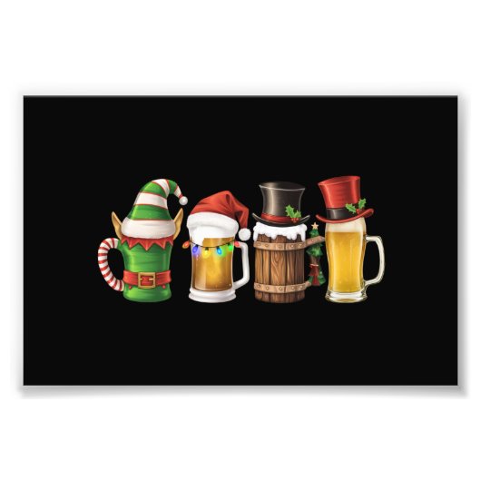 メリークリスマス ビール 飲む サンタ ビール好き フォトプリント            (正面)