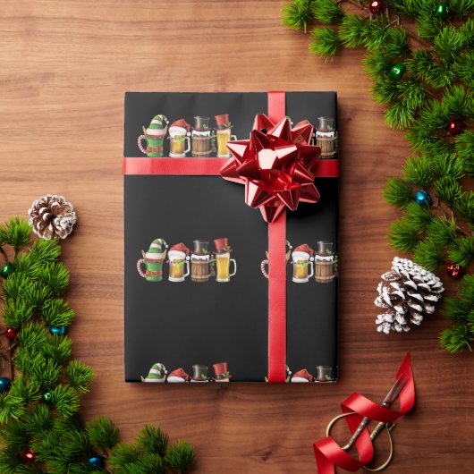 メリークリスマス ビール 飲む サンタ ビール好き ラッピングペーパー (クリスマスギフト)