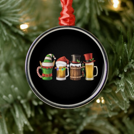 メリークリスマス ビール 飲酒 サンタ ビール好き メタルオーナメント (ツリー)