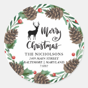 メリークリスマス ピネコンリース差出人住所 ラウンドシール