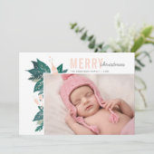 メリークリスマス.ピンクと緑のフローラ植物学 シーズンカード (スタンド正面)