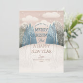 メリークリスマス.ピンクの冬の森林風景 シーズンカード (スタンド正面)