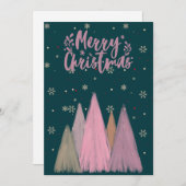 メリークリスマス ピンクの雪とピンクのクリスマスツリー シーズンカード (正面/裏面)