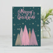 メリークリスマス ピンクの雪とピンクのクリスマスツリー シーズンカード (スタンド正面)