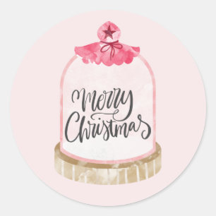 メリークリスマス ピンクグラスドーム ラウンドシール