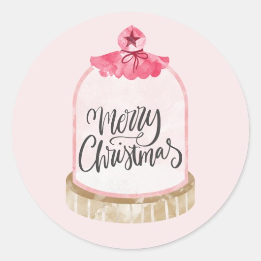メリークリスマス ピンクグラスドーム ラウンドシール (正面)