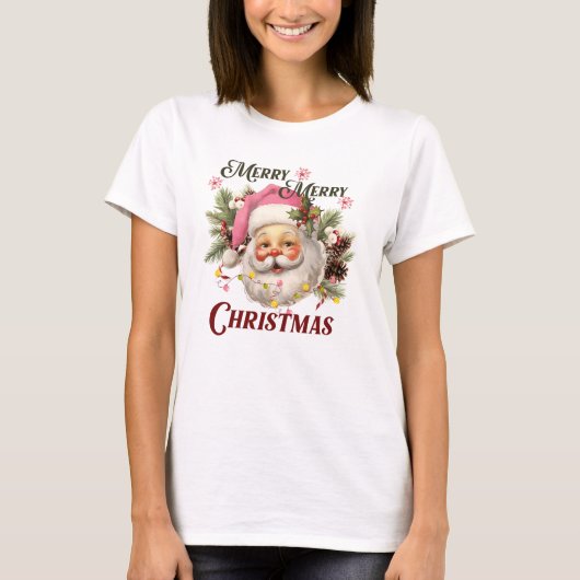 メリークリスマス – ピンクサンタ Tシャツ (正面)