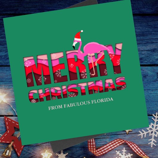 メリークリスマス ピンクフラミンゴ カスタム ホリデー シーズンカード