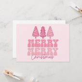 メリークリスマス - ピンクホリデーデザイン カード (正面/裏面インサイチュ)