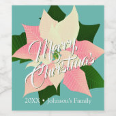 メリークリスマス – ピンクポインセチアのクリスマス ワインラベル (シングルラベル)