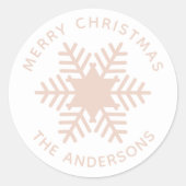 メリークリスマス.ピンク赤面スノーフレークホリデーズ ラウンドシール (正面)