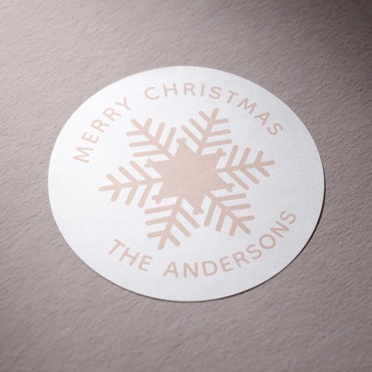 メリークリスマス.ピンク赤面スノーフレークホリデーズ ラウンドシール