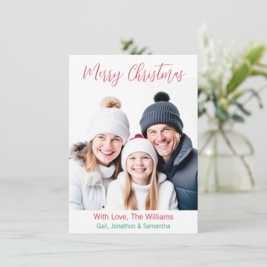 メリークリスマス |ファミリパーソナライズされた写真 シーズンカード (スタンド正面)