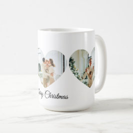 メリークリスマス ファミリーフォトコラージュハートマグ コーヒーマグカップ