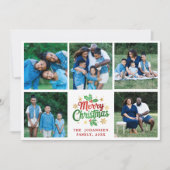 メリークリスマス ファミリーフォトコラージュ ホリーベリー シーズンカード (正面)