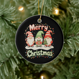 メリークリスマス ファミリー グノーム クリスマスイルミネーション ホリデー セラミックオーナメント