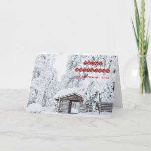 メリークリスマス-フィンランドの丸太小屋の入口 シーズンカード