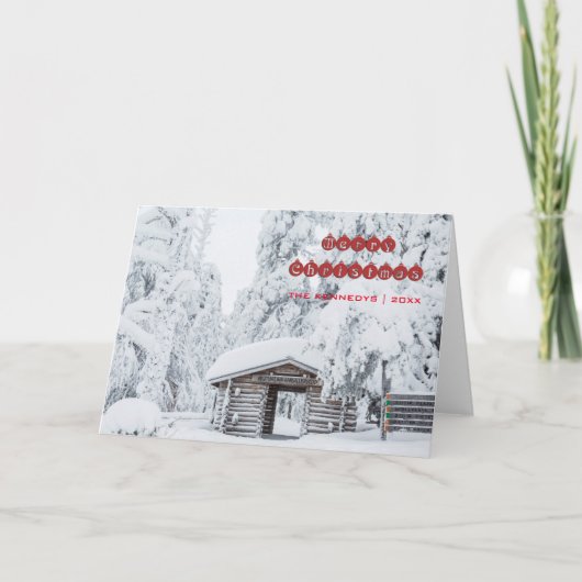 メリークリスマス-フィンランドの丸太小屋の入口 シーズンカード (正面)