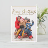 メリークリスマス フェイクゴールド カリグラフィー 写真入り シーズンカード (スタンド正面)