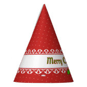 メリークリスマス、フェイクホワイトレース、水玉模様レッド パーティーハット (左)