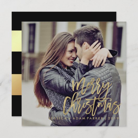 メリークリスマス |フェイク金ゴールドタイポグラフィ（写真付き） シーズンカード (正面/裏面)