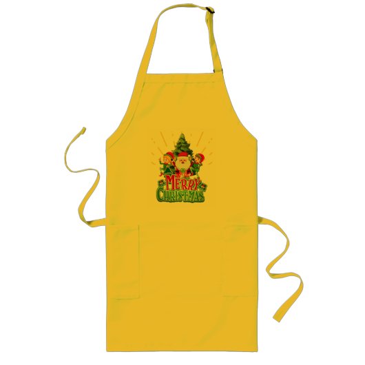 「メリークリスマス – フェスティバルサンタ&小妖精や小人デ ロングエプロン (正面)