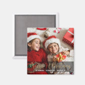 メリークリスマス |フェスティバル金ゴールドタイポグラフィ写真 マグネット (正面/裏面)