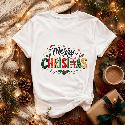 メリークリスマス フェスティブタイポグラフィー Tシャツ