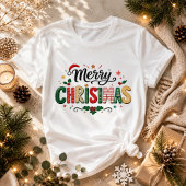 メリークリスマス フェスティブタイポグラフィー Tシャツ