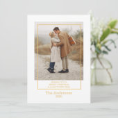 メリークリスマス　フォトコラージュ　ゴールド　ホリデーカード 招待状 (スタンド正面)