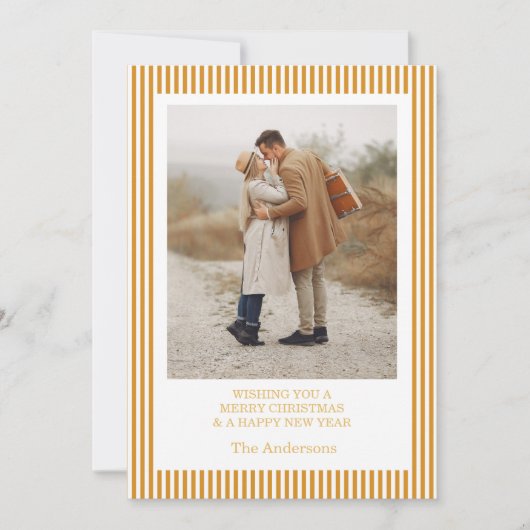 メリークリスマス フォトコラージュ ゴールド ホリデーカード 招待状 (正面)
