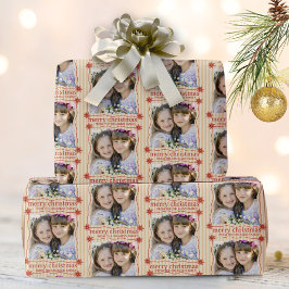 メリークリスマス フォトコラージュ ストライプ ラッピングペーパー