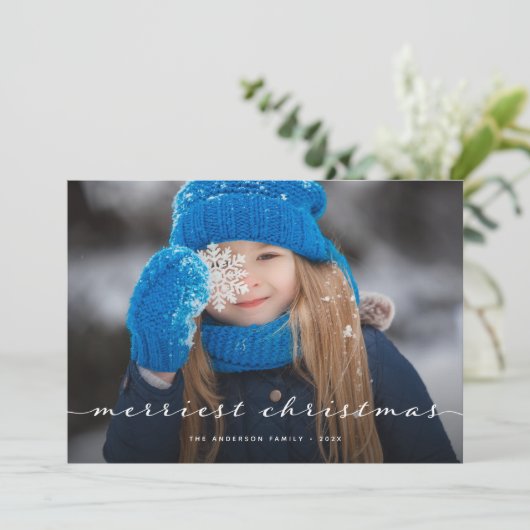 メリークリスマス |フォトスクリプトエレガントオーバーレイ1つ シーズンカード (スタンド正面)