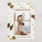 メリークリスマス フォト クラシック ゴールド ホリデー カード (正面/裏面)