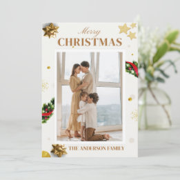 メリークリスマス フォト クラシック ゴールド ホリデー カード