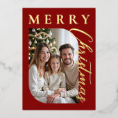 メリークリスマス フォト 赤 ゴールド 箔シーズンカード (正面)