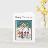 メリークリスマス、フォークアート、カントリークリスマスシーン カード (黄色い花)