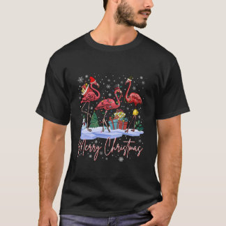 メリークリスマス フラミンゴ サンタ帽子 Xmas ライト メンズ Tシャツ