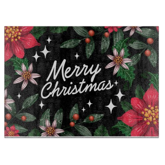 メリークリスマス フラワーリース カッティングボード (正面)